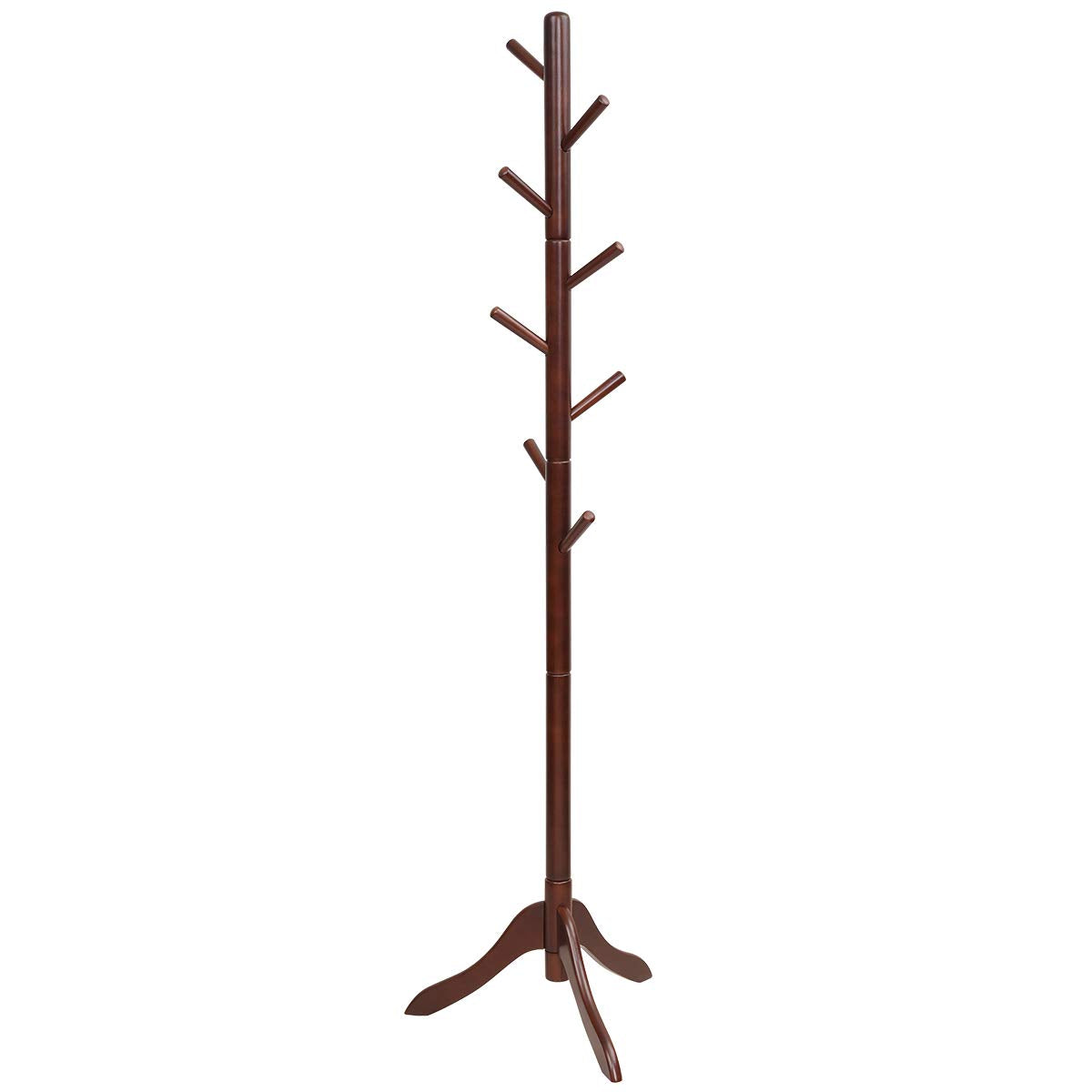 Tangkula Wooden Tree Coat Rack Freestanding, Entryway Coat Stand with 8 Hooks